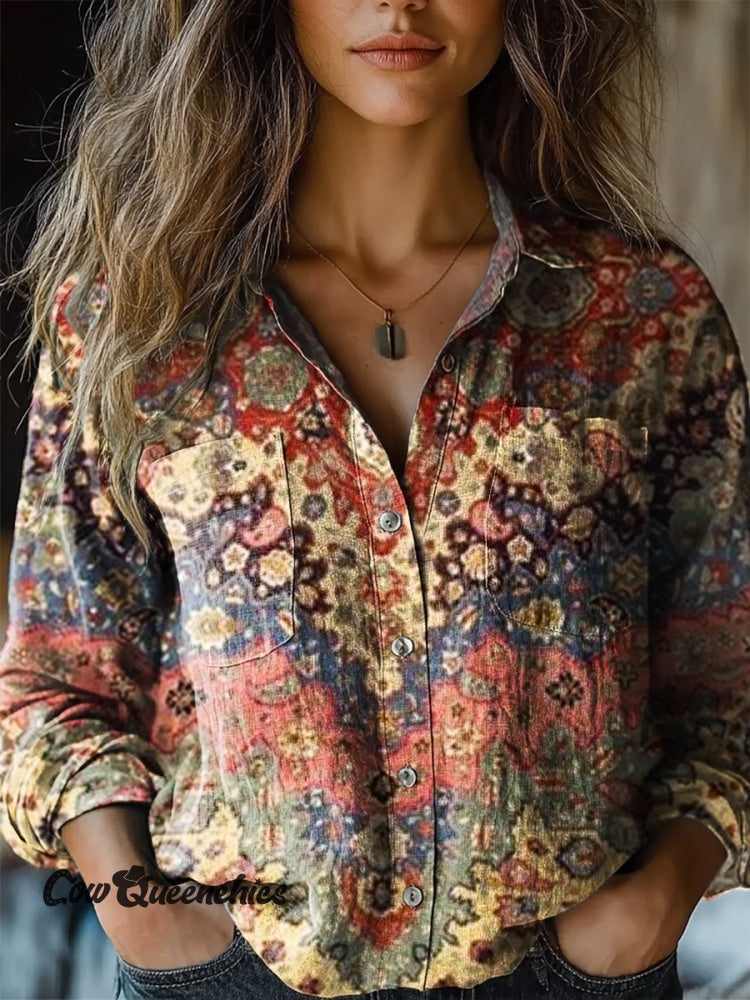Flowers Print Casual Long Sleeve Comfortable Cotton Shirt Multicolor / S