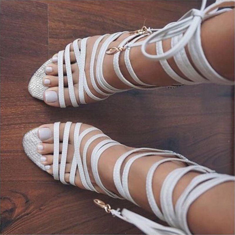 GOOSHOE White Snakeskin Strappy Sandals