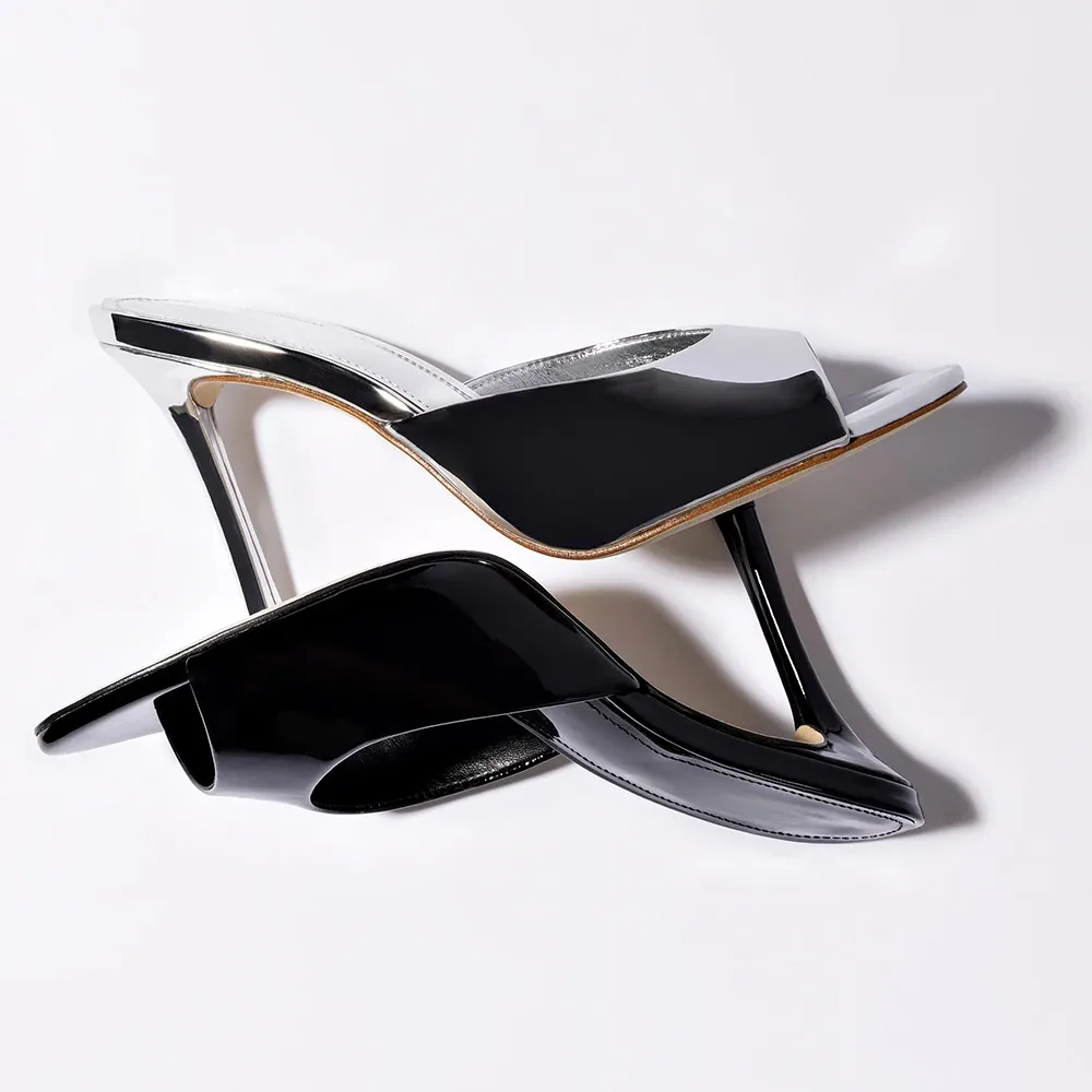 YDN Women's Silver Open Round Toe Slip-On High Heels Sandals