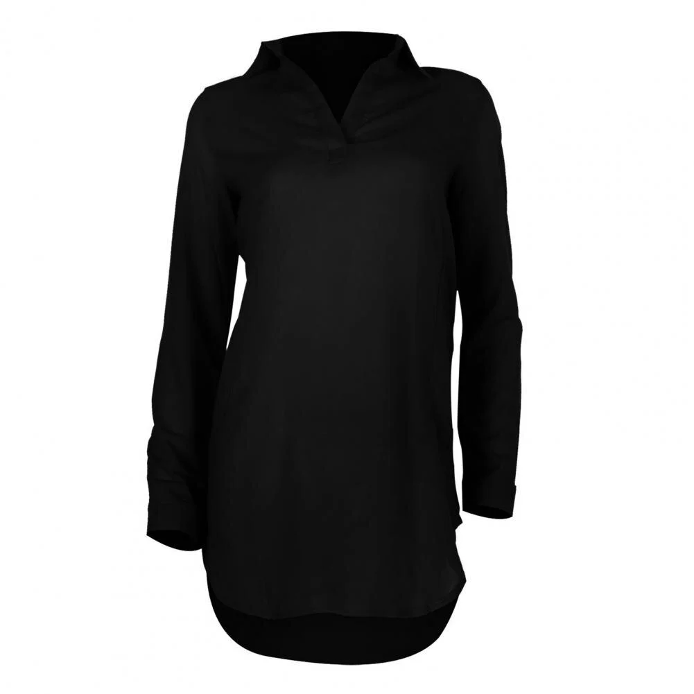 2023 Office Lady Shirt Dress Women Blouses Turn Down Collar Long Sleeve Mid-Length Women's Shirt Loose Blouse robe Statistics