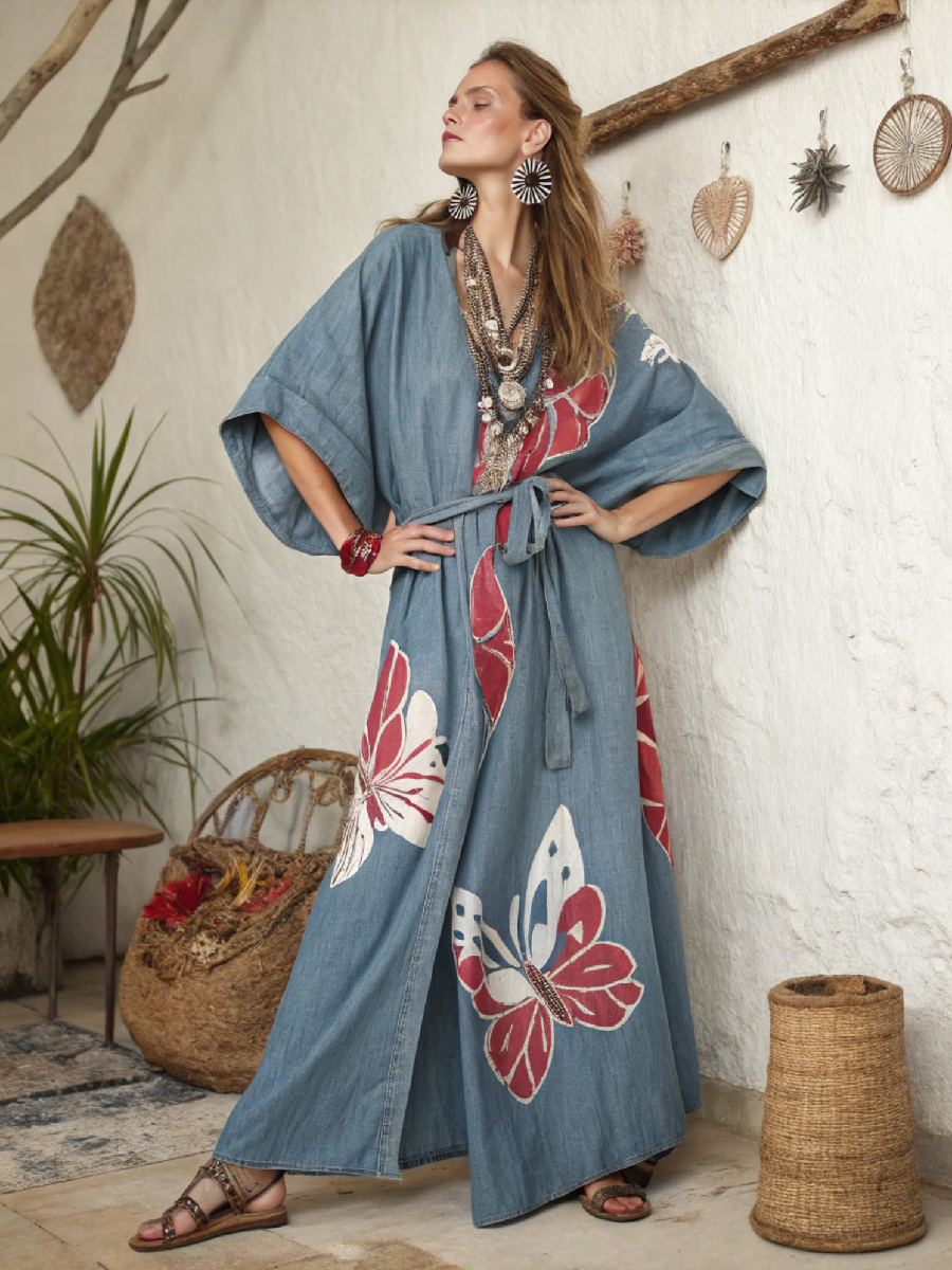 Women's Linen V-Neck Robe