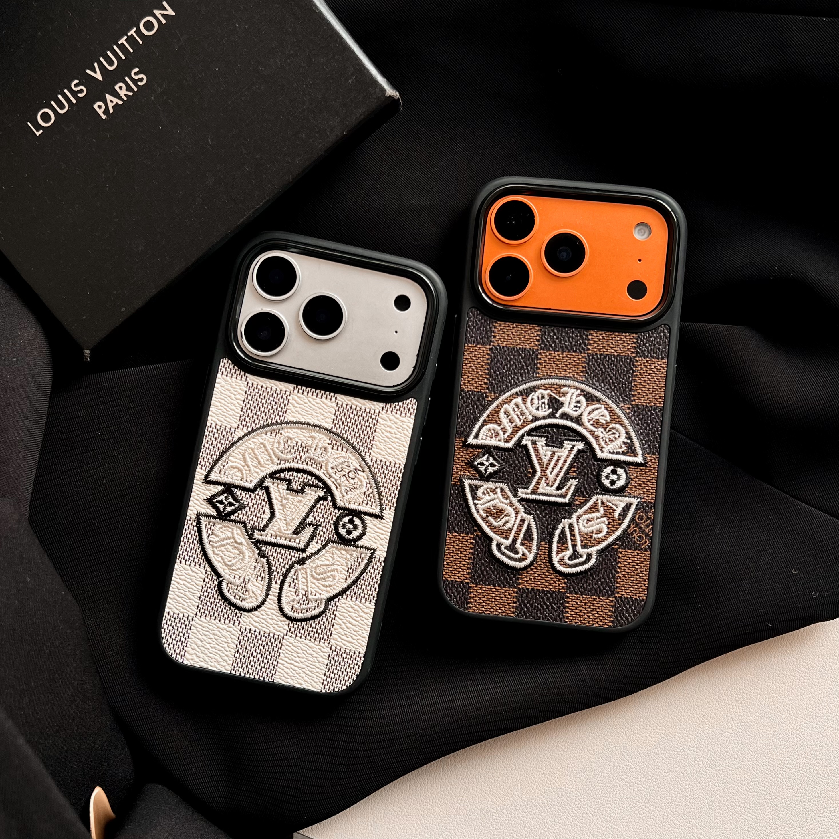 LV Edgy Luxury Gothic Chrome Hearts Collaboration Embroidery Leather Case