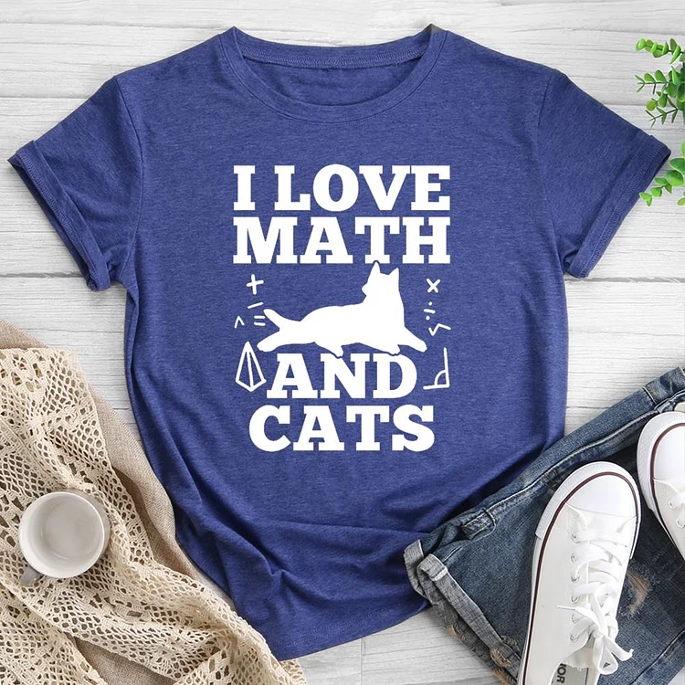 I love Math and Cat  Round Neck T-shirt