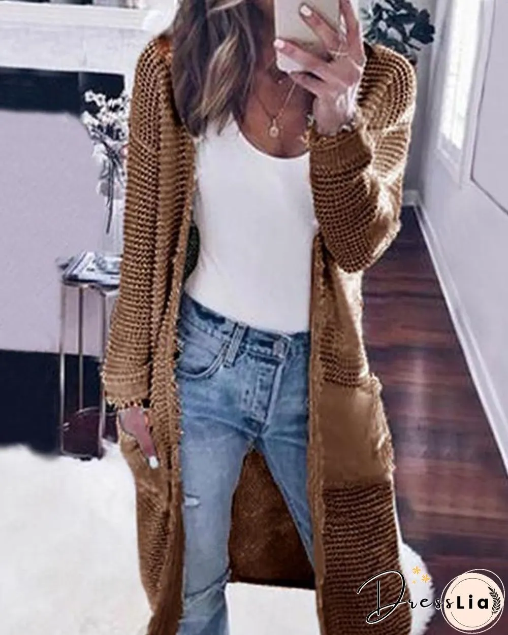 Long Sleeve Solid Color Cardigan Casual Knit Sweater Jacket P13334
