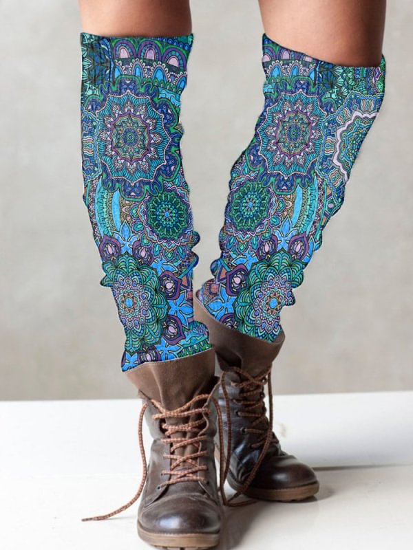 vintage print knitted boots cuffs leg warmer