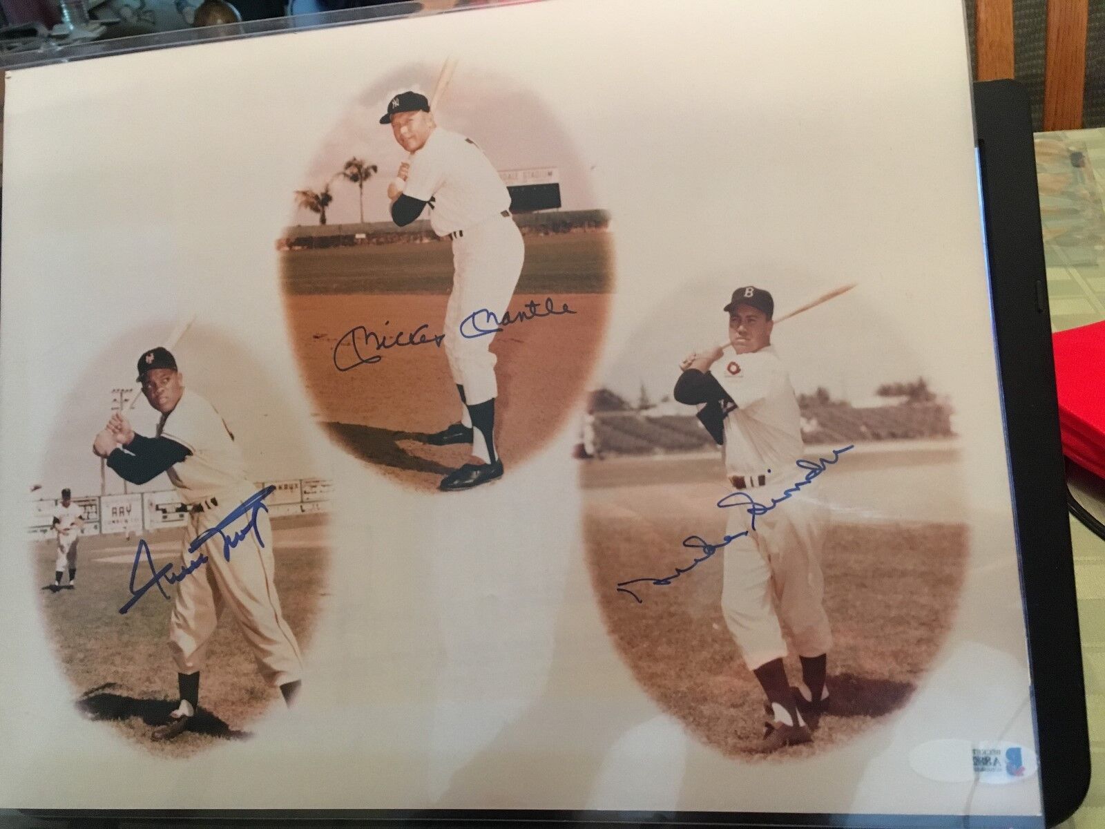 Mickey Mantle Willie Mays Duke Snider Signed 11 x 14 Photo Poster painting BAS Beckett Certified