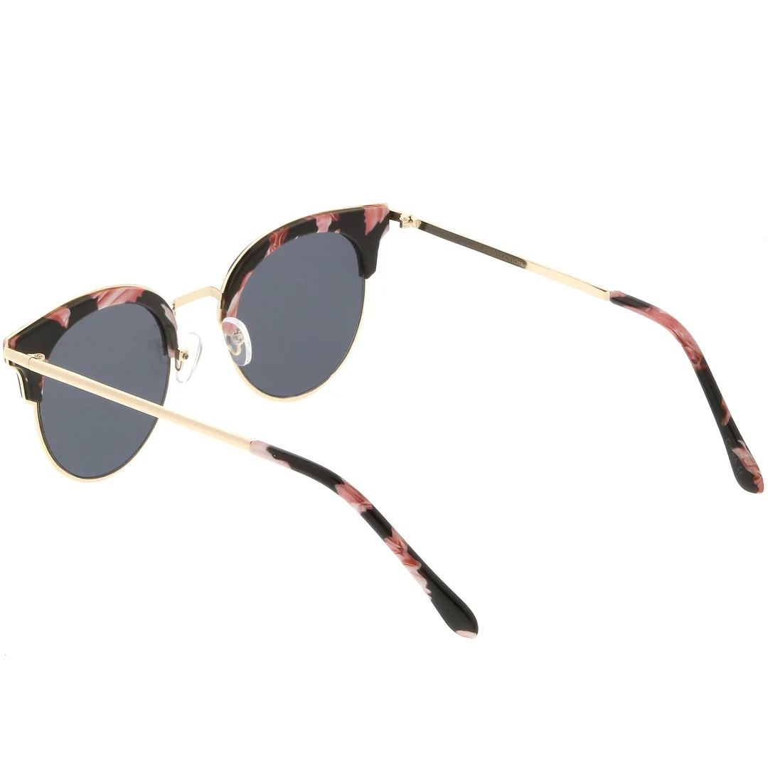 Semi Rimless Marble Print Round Cat Eye glasses With Flat Lens 48mm