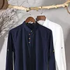 Gioiacombo&trade; Camicia da uomo a maniche lunghe in cotone e lino casual retr&ograve;