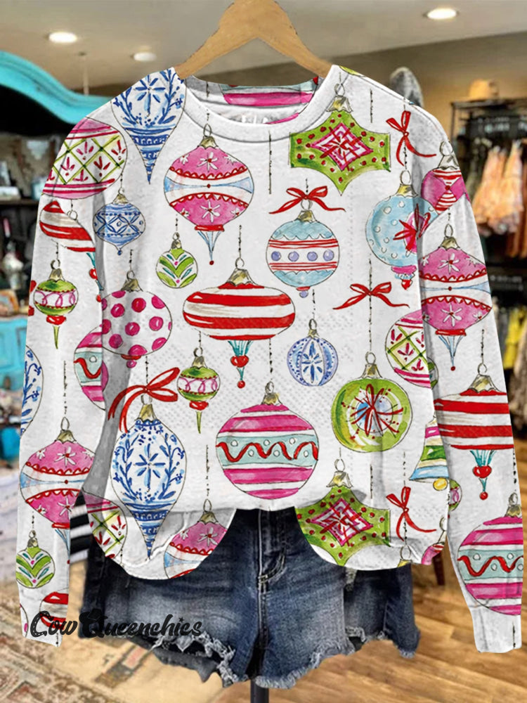 Merry Vintage Ornaments Art Print Casual Sweatshirt Multicolor / S