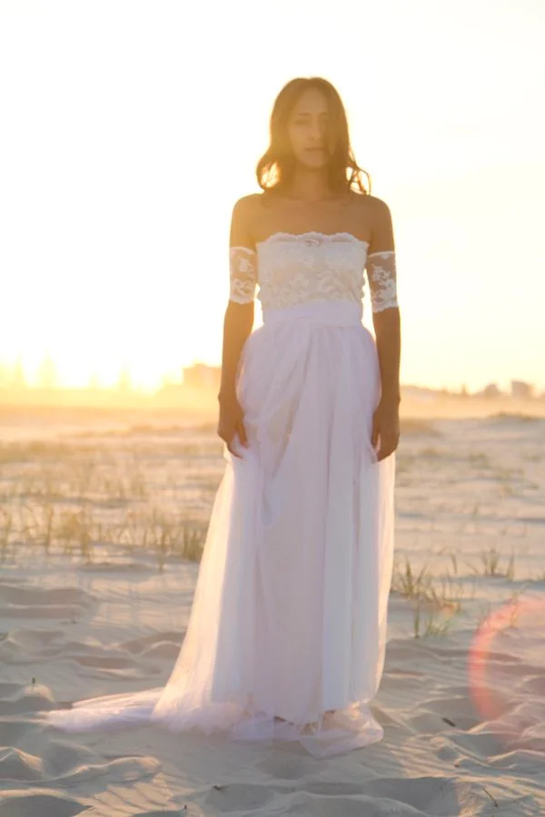 Romantic Summer Beach Wedding Dress Tulle Lace Bridal Gown - lulusllly
