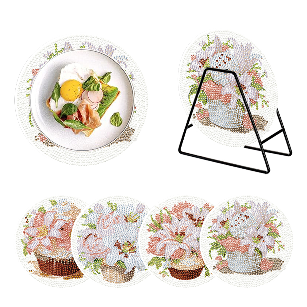 4PCS Wooden Diamond Painted Placemats for Dining Table Decor (Bouquet)