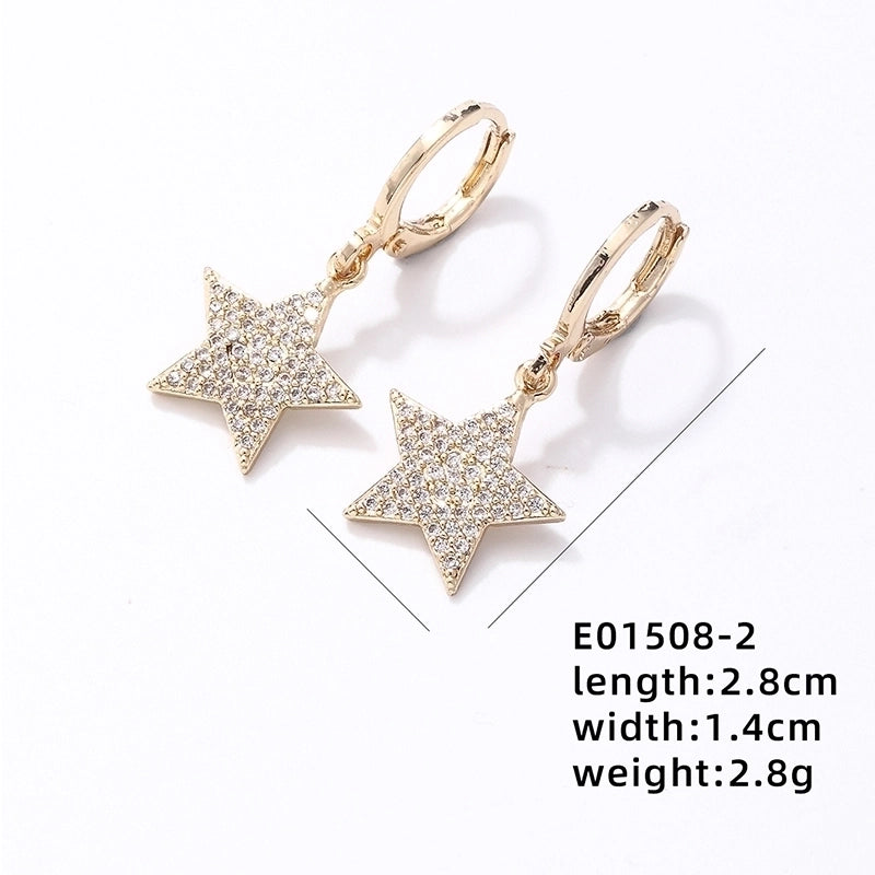 304 Stainless Steel Copper K Gold Plated Rhodium Plated Hip-Hop Minimalist Plating Inlay Pentagram Zircon Jewelry Set