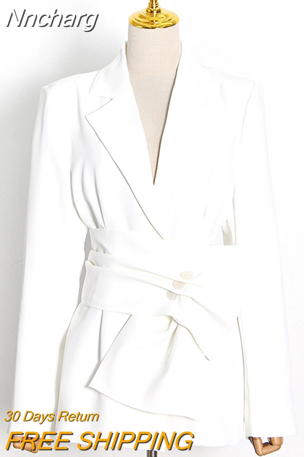 Nncharge White Minimalist Blazer For Women Notched Long Sleeve Sashes Elegant Blazers Female Fashion New Clothing 2023