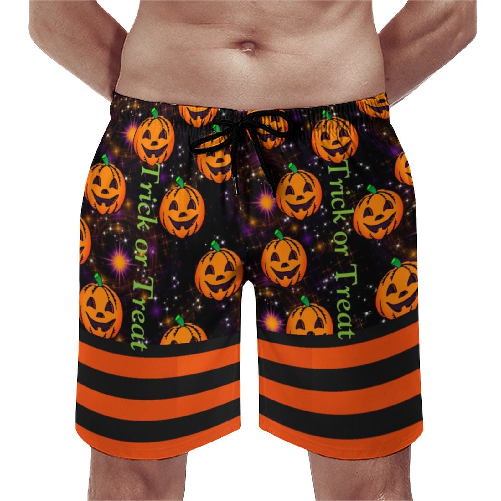 Jack O Lantern Halloween Pumpkin Pants Elegant Men's Swim Trunks Summer Board Shorts Quick Dry Beach Short with Pockets