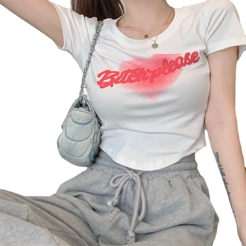 Brownm Brownm Letter Print T-Shirt Women's Summer 2024 New Ins Slim Short Design Sense Niche Short-Sleeved Top