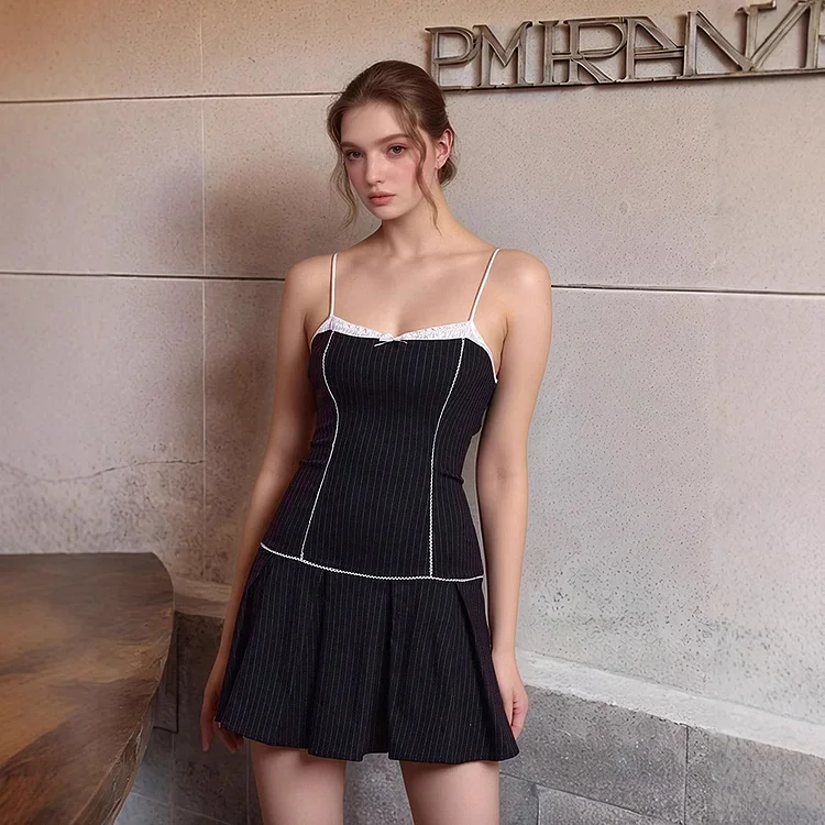 Vintage Stripe Contrast Color And Versatile Slip Dress