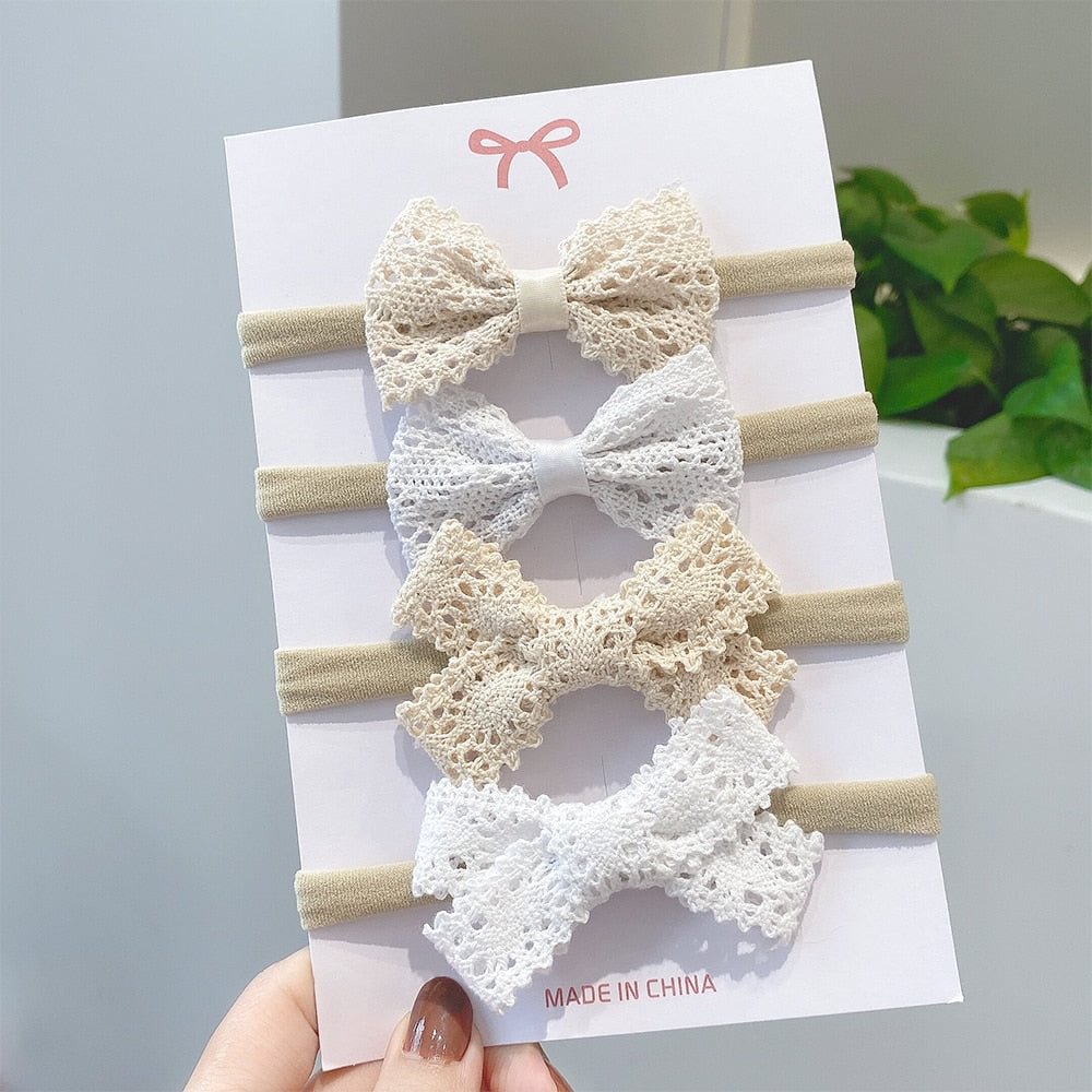 4Pcs/set Cotton Linen Leopard Printed Bow Baby Headband For Girls Newborn Headbands Lace Hair Bands Turban Kids Hair Accessories