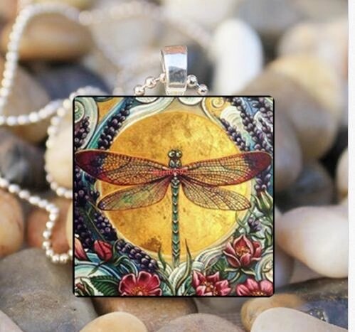 Vintage Square Colorful Dragonfly Necklace