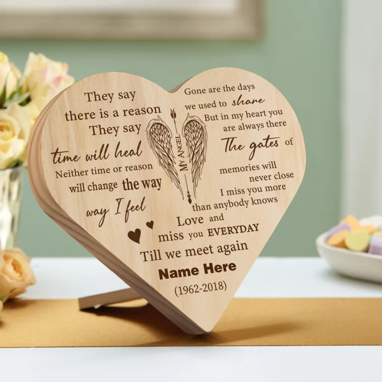 Personalized Memorial Wood Heart Ornament-Custom Heart Wooden Desktop Decoration-I Miss You More Than Anybody Knows