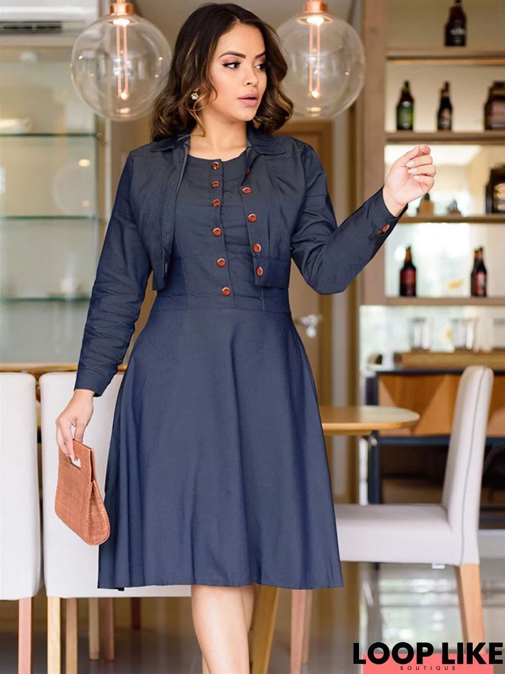 Women's New Long Sleeve Slim Temperament Two-Piece Imitation Denim Dress Large