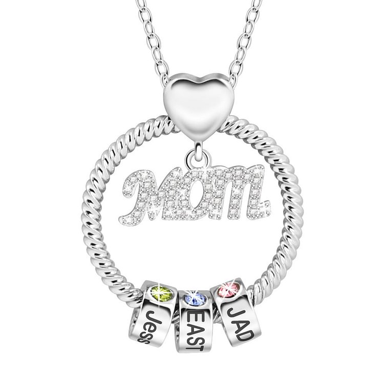 Mother's Day Gift Personalized Circle Pendant with Custom Birthstone Beads