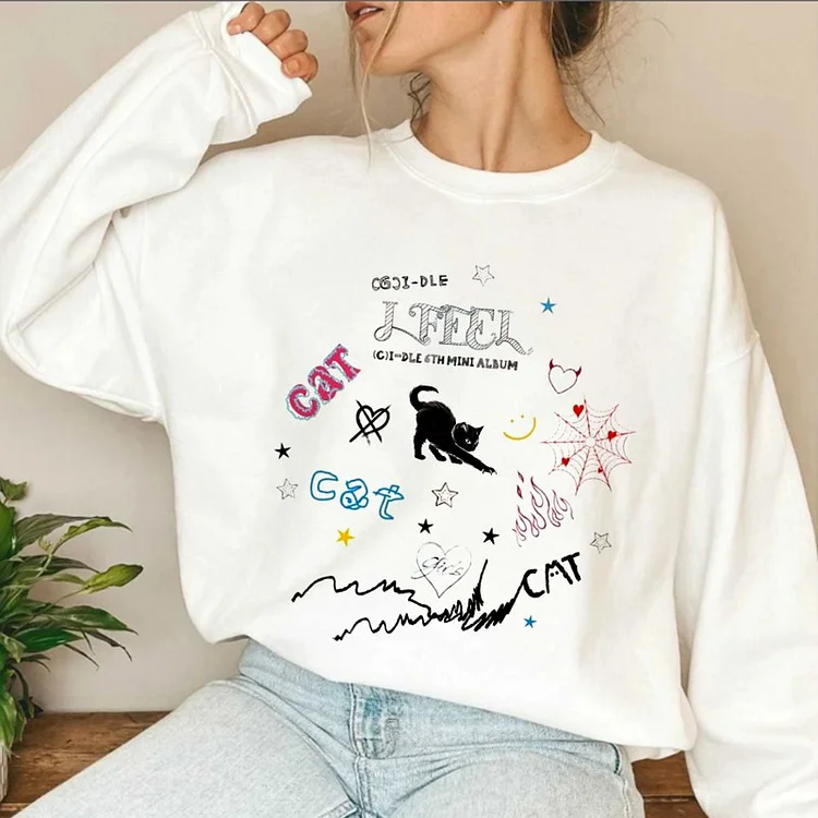 (G)I-DLE Album I Feel Cat Print Sweatshirt