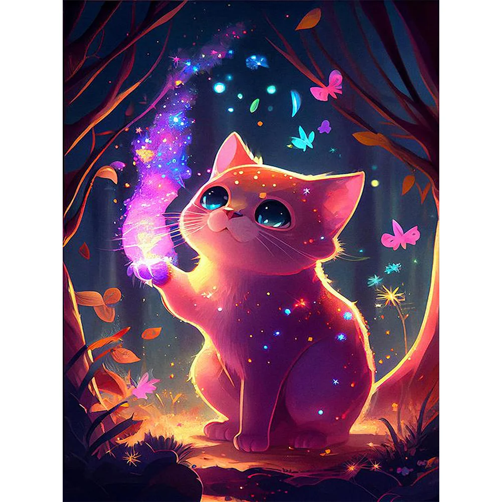 Purple Light Cute Cat 30*40cm(canvas) full round drill diamond