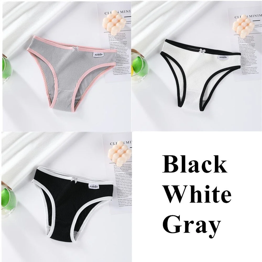 3PCS Women Cotton Underwear Panties Female Sexy Briefs Low Waist Pantys Set Seamless Solid Color Intimate Lingerie for Girl M-XL