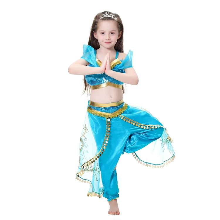 Jasmine Halloween Costume Aladdin Princess Fancy Dress Cosplay for Kids Girls-elleschic