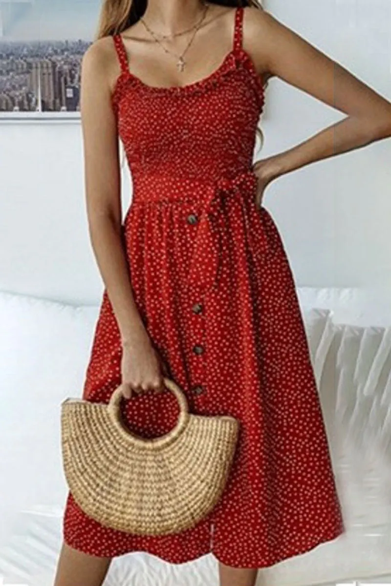 Fashion Street Dot Split Joint Spaghetti Strap A Line Dresses