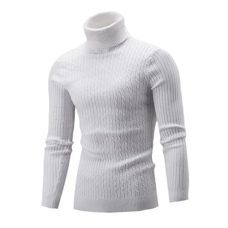 Casual Men Winter Solid Color Turtle Neck Long Sleeve Twist Knitted Slim Sweater Men's Knitted Sweaters Pullover Men Knitwear