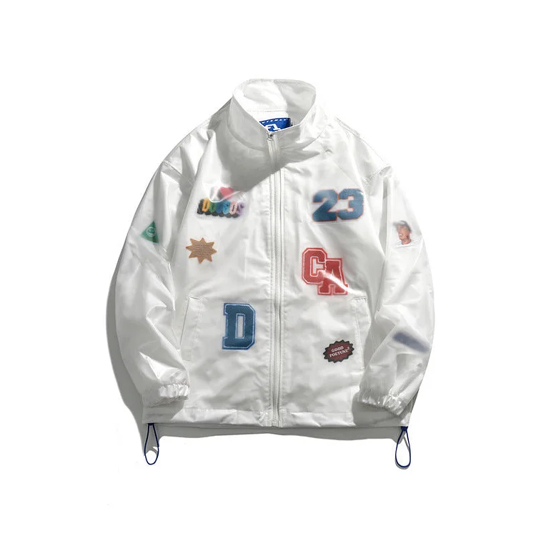 Blackair Jacket Cartoon Letter Transparent Stand Collar Jacket