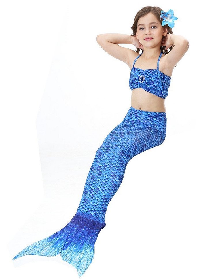 Blue Yellow Girls Mermaid Swimsuit Kids Halloween Costume-Mayoulove
