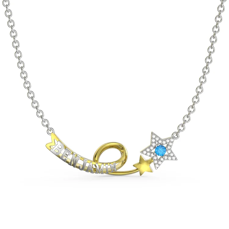 Collier étoiles filantes bijoux 3D Prénom Personnalisé avec Pierre De Naissance