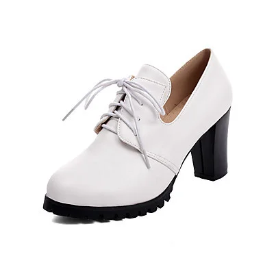 White Lace up Oxford Heels Round Toe Chunky Heel Vintage Shoes |FSJ Shoes