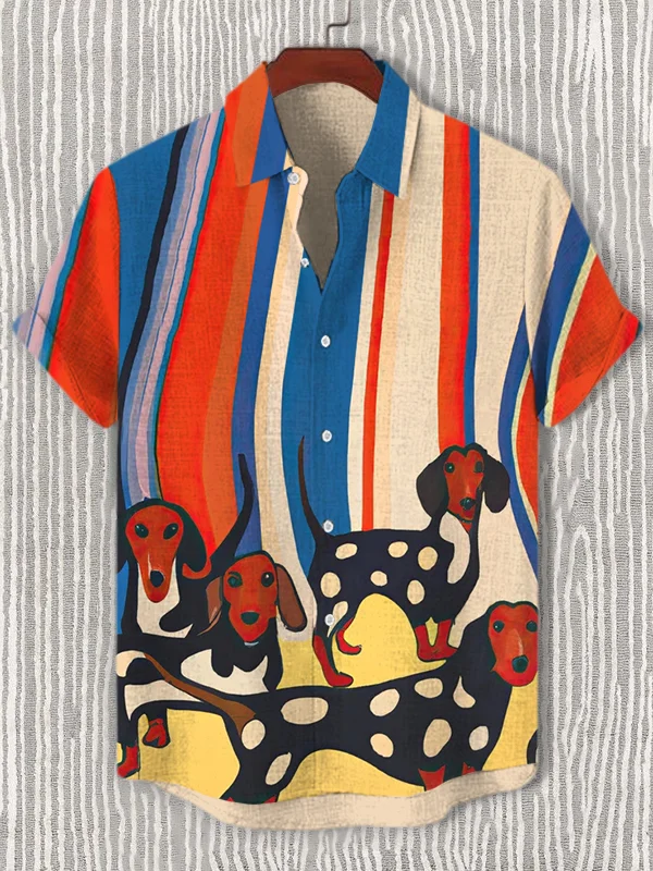 Men's Funny Dachshund Color Block Art Print Shirt