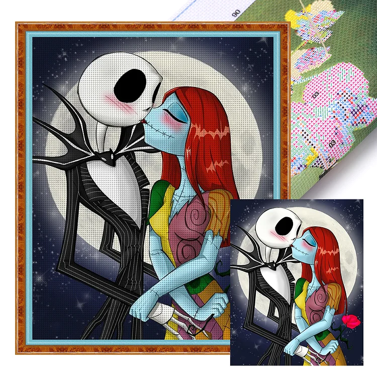 【Huacan Brand】Jack And Sally Kiss 11CT Stamped Cross Stitch 40*50CM