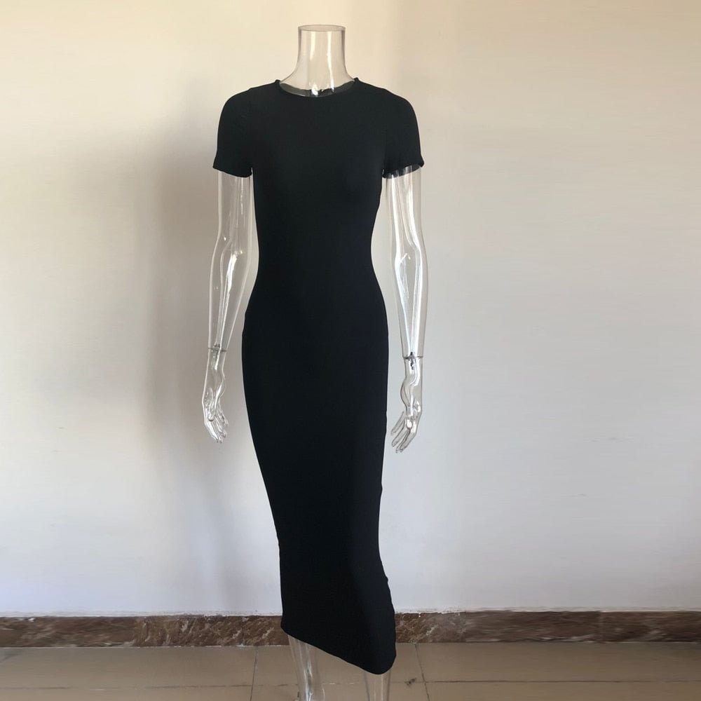 KGFIGU 2021 Summer Cotton Soft Dresses Women Sexy Short Sleeve Tight Club Vestidos Lady Stretchy Clothing Black Outfit Wholesale
