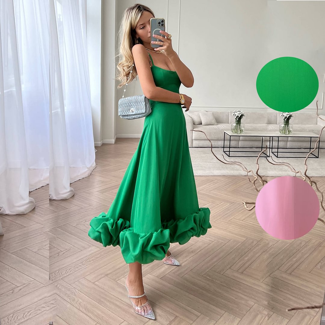 Elegant Solid Color Sling Midi Dress