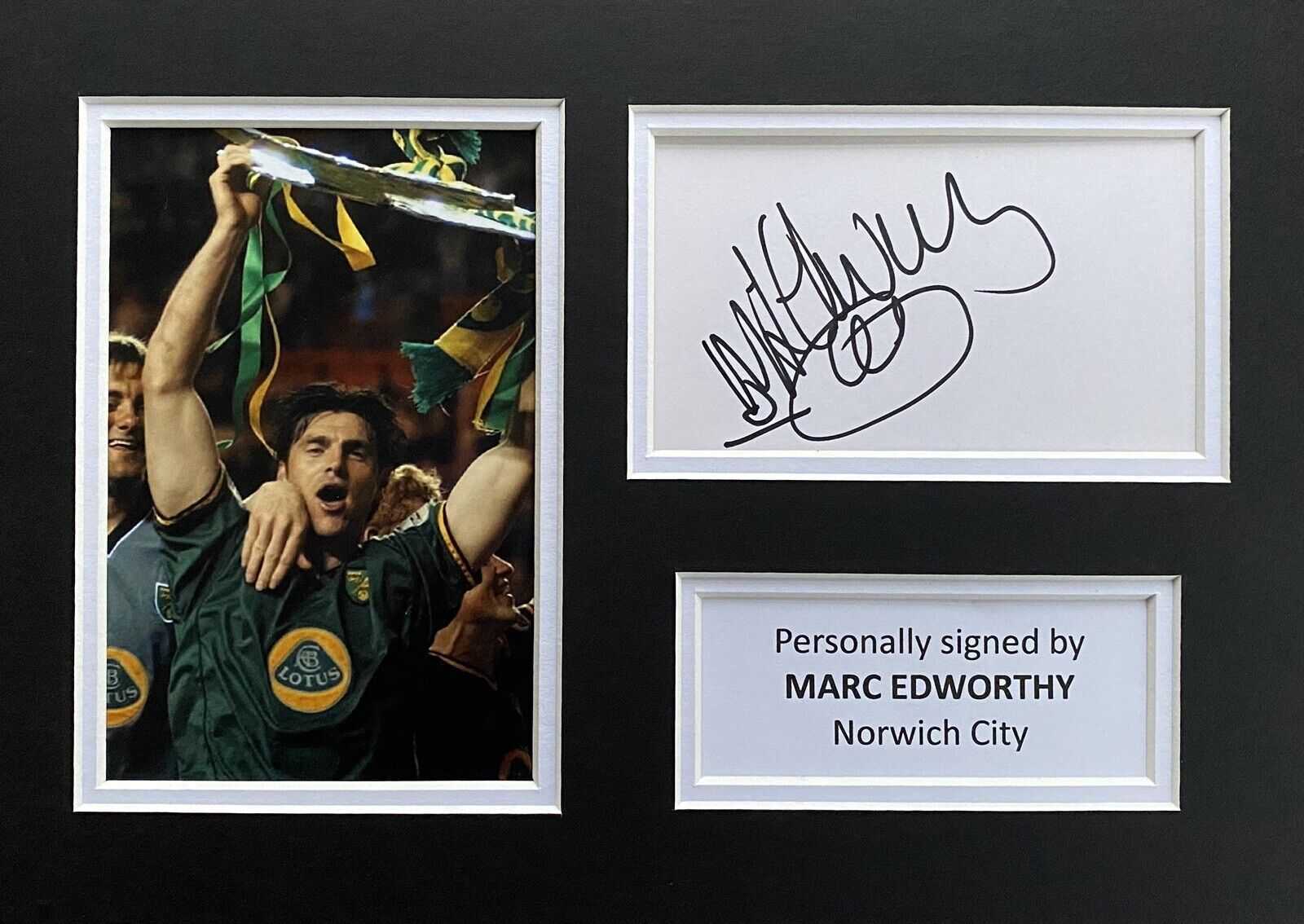 Marc Edworthy Hand Signed White Card In A4 Norwich City Mount Display