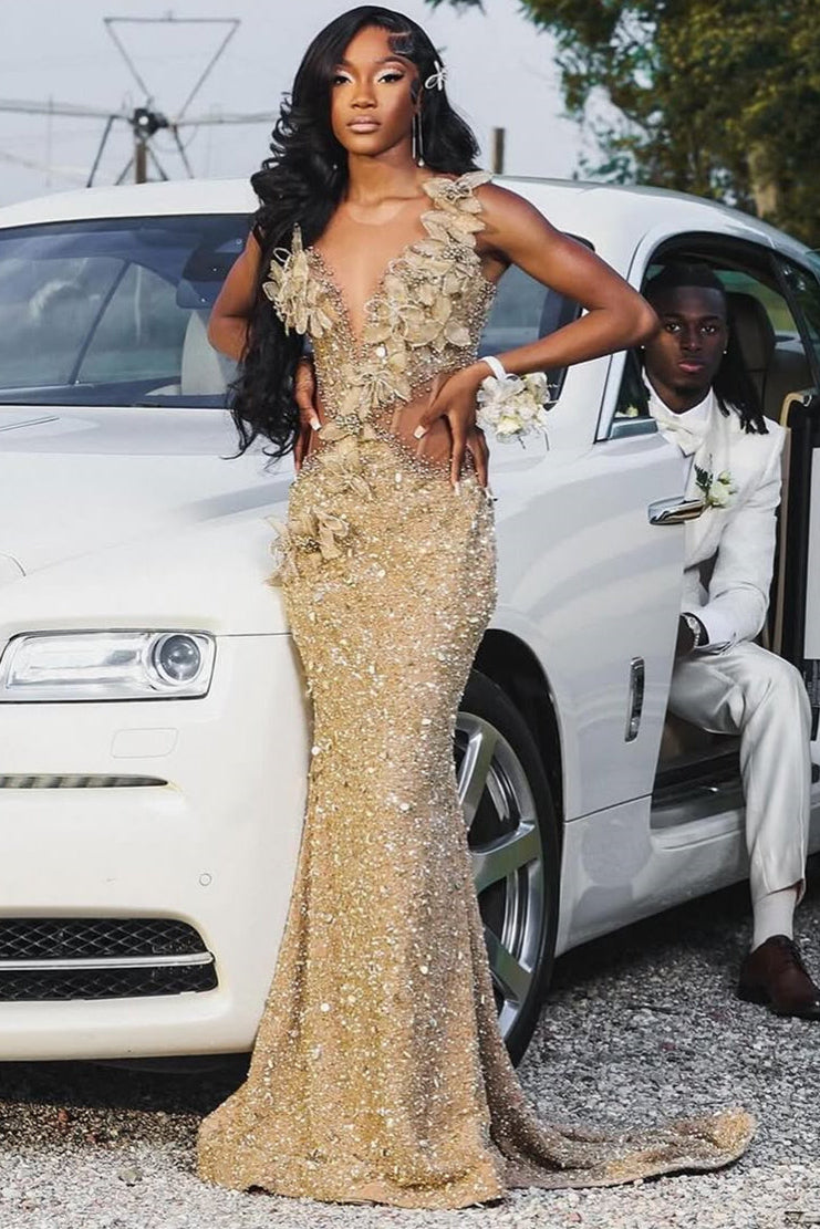 Bellasprom Scoop Champagne Prom Dress Mermaid Sequins Long With Beads Bellasprom