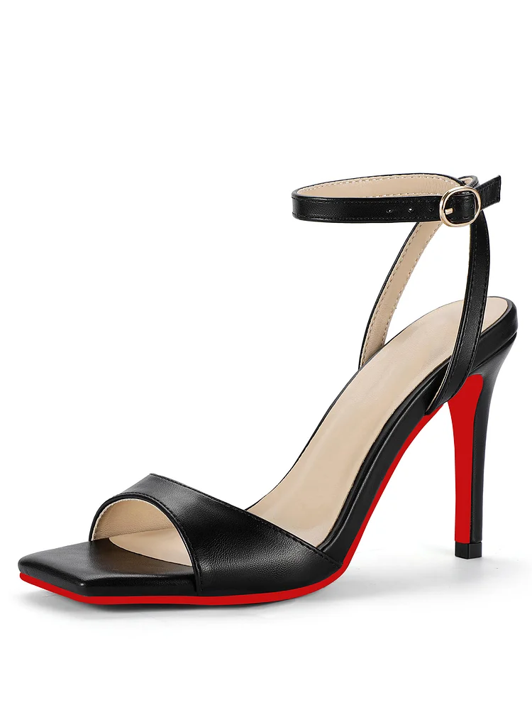 100mm Women's  High  Dressy Stiletto Heels  Square Open Toe Heels Ankle Strap Prom Evening Heeled Sandals  Wedding Party Red Bottom Pumps