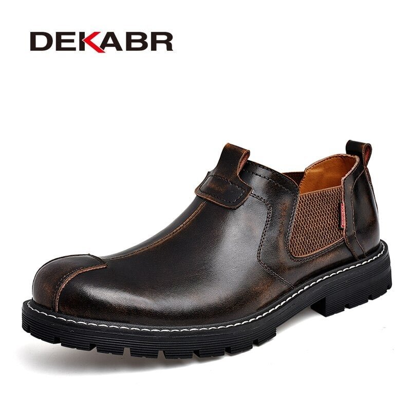 DEKABR 2021 Brand Men Casual Shoes Split Leather Breathable Men's Slip On Flats Work Shoes For Men Handmade High Top Shoes