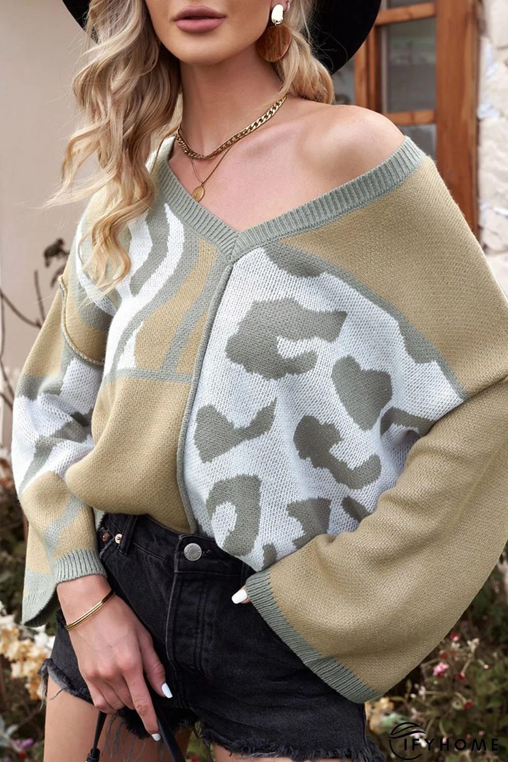 Leopard Animal Color Blocking Sweater | IFYHOME