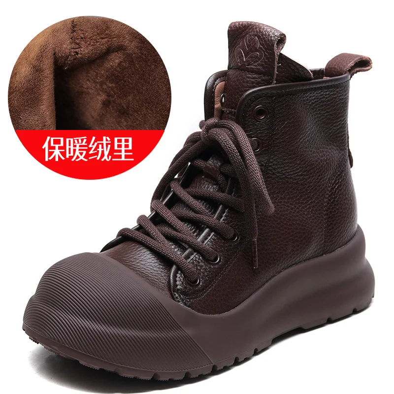 Yyvonne Cowhedular Retro Martin Boots Women 2025 Autumn And Winter New Set Of Leisure Short Boots With Round Head High-Top Shoes