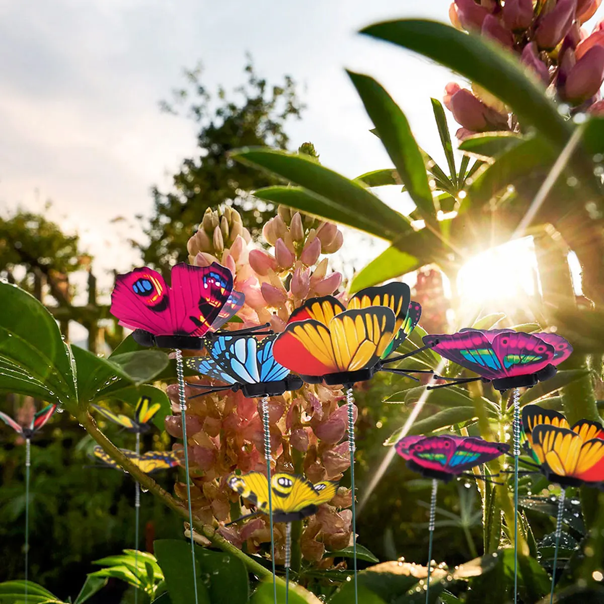 Tegooe 50PCS Colorful Simulation Butterfly Stakes - Outdoor Garden Plant Decoration