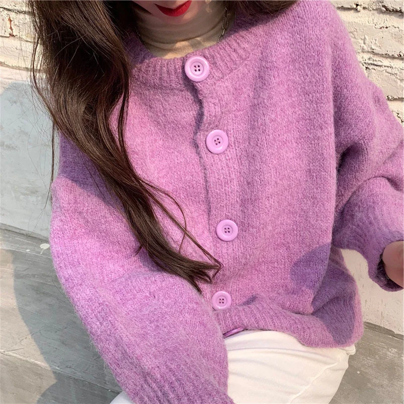 Toloer Toloer Color Korean Version Knit Sweater Cardigan Female Jacket Loose Outside Lazy Wind Sen Department Reduce Age Cardigan Coat Female-Outfit Ideas