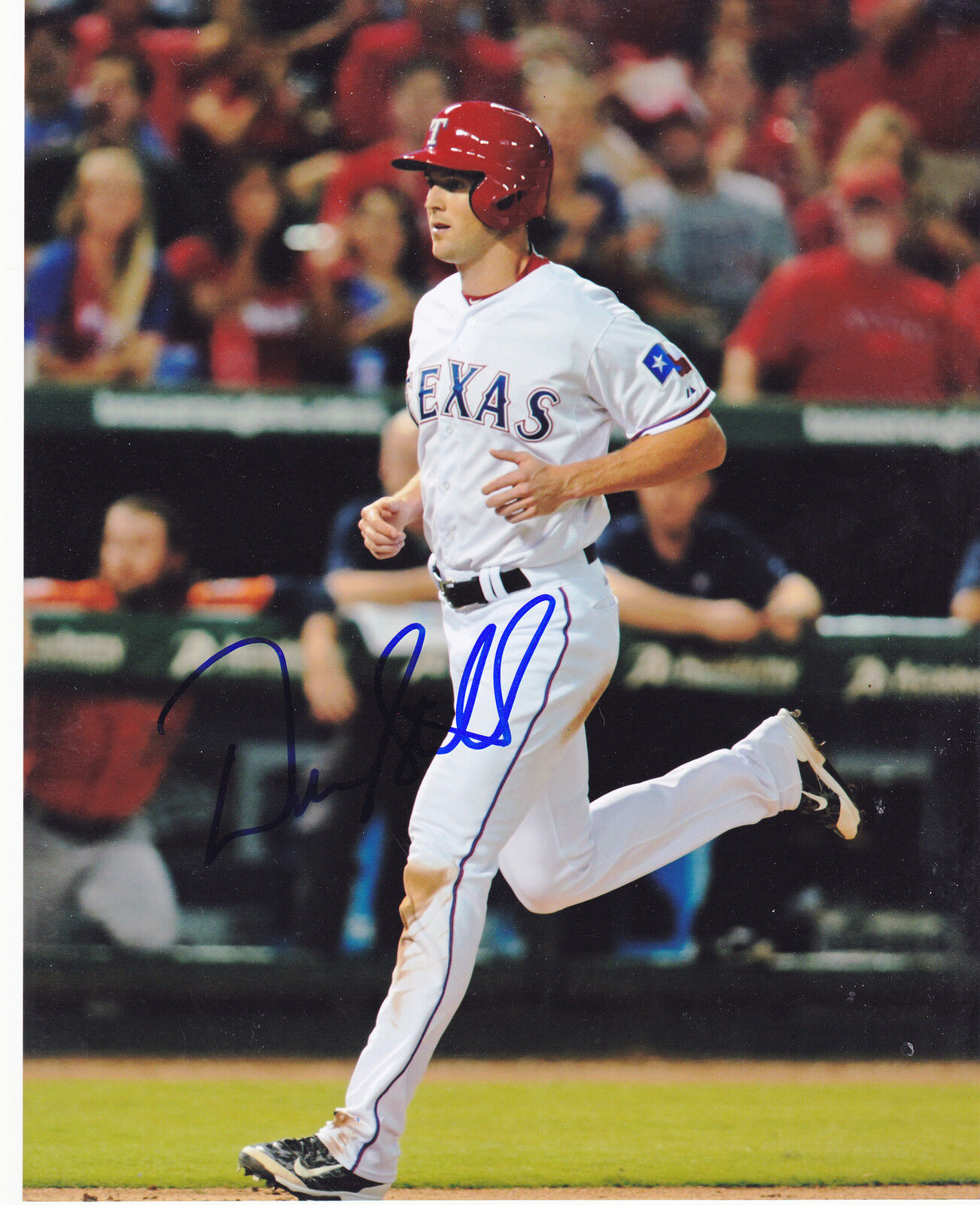 DREW STUBBS TEXAS RANGERS ACTION SIGNED 8x10