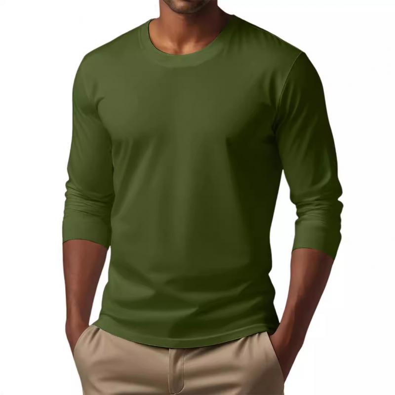Men's Casual Cotton Blended Round Neck Slim Fit Long Sleeve T-Shirt