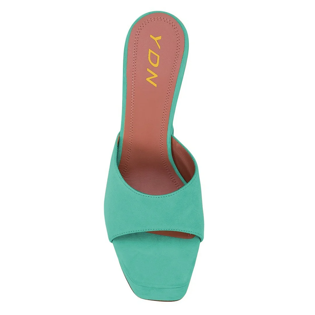 Turquoise Wide Strap Square Toe High Heel Platform Sandals for Women